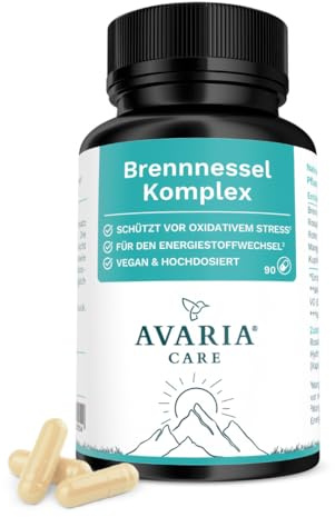 Avaria® Care - Brennessel Komplex hochdosiert mit Mangan und Kupfer, Hergestellt und Laborgeprüft in Deutschland, vegan, 90 Kapseln 51g