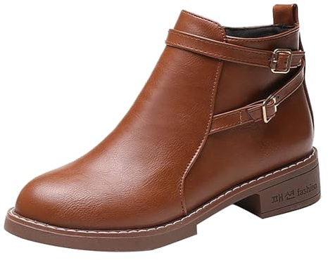 Stivaletti da donna con tacco in pelle, stivaletti corti | Cerniera laterale piatta, stivaletti alla caviglia | Eleganti, antiscivolo, stivaletti a gambo corto in pelle per donne | Stivali da donna