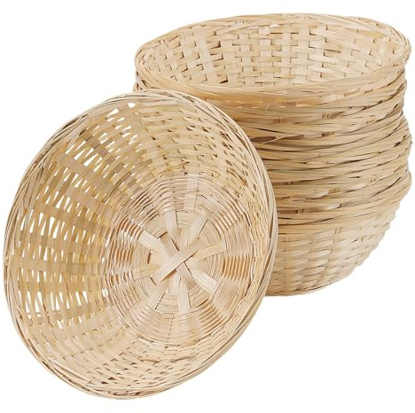 SOUJAP 12 st bambubrödkorg, 23 x 7 cm rund flätverk vävd fruktmat bröd förvaringskorg för hem, kök, restaurang