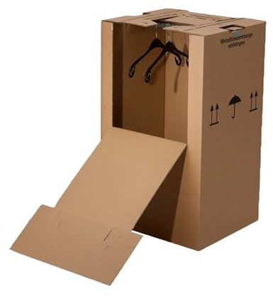 BB-Verpackungen 12x Kleiderbox MINI 612 x 522 x 1020 mm 2-wellig (12 Stück) - praktischer Kleiderkarton mit Metallstange, einfach aufzubauen und 40kg Traglast