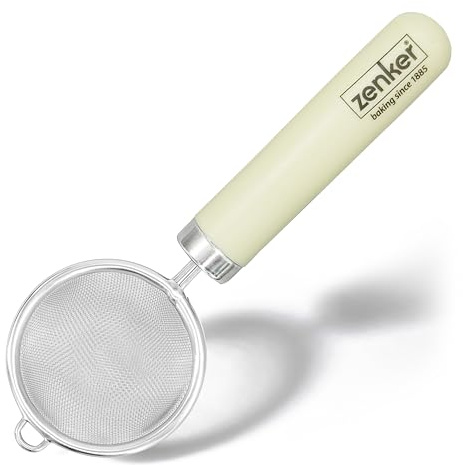 Zenker Small 7cm Sieve, Fine Mesh Tea Strainer, for Herbal Drinks | Dusting Pastries, Dishwasher Safe, Rust Resistant Stainless Steel and Rounded Plastic Handle, Cream, 21.5x7x3.2cm