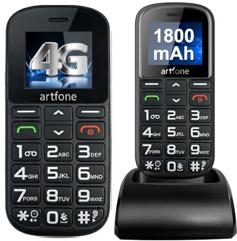 artfone CS188, 4G Seniorenhandy Ohne Vertrag, Großtastenhandy mit Ladestation, Rentner Handy große Tasten, 1800mAh Akku, Hörhilfefunktion, SOS-Taste, USB-C, Bluetooth, FM Radio - Schwarz