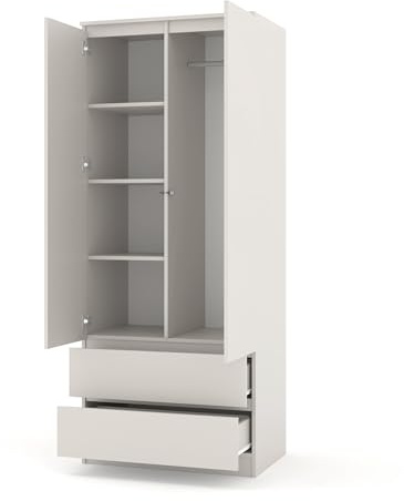 Homlando Kleiderschrank 80 cm Schrank mit 2 Schubladen, 2 Türen, Garderobenschrank für Schlafzimmer & Flur, Wäscheschrank mit Kleiderstange & Regalböden, Robuste Laminatplatte, Serie Maja (Kaschmir)