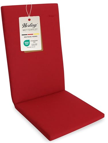 Herlag Sunny Hochlehner-Auflage 123x50x4 cm – wetterfest & UV-beständig – wasserfest – waschbarer Bezug mit Reißverschluss – Gartenstuhl Auflage für Hochlehner – Öko-Tex 100 – Rot