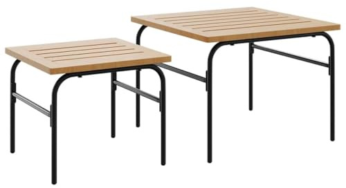 Mhdvray Satztische 2er Set Outdoor Stahl 55,5/41,5 cm stapelbar Braun/Schwarz für Balkon Terrasse Garten