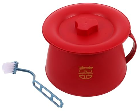 Toyvian Potty Training Toilet with Lid, Portable Red Pp Plastic Potty, Bedside Urinal for Home and Travel Use