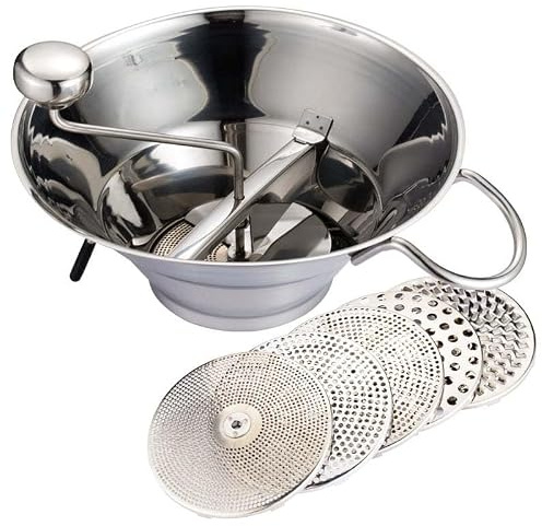 Passaverdure Manuale in Acciaio Inox con 5 Dischi per Purè di Patate E Purea, con Dischi da 2/3/4/8x3/9 Mm E capacità di 3,3 Litri.