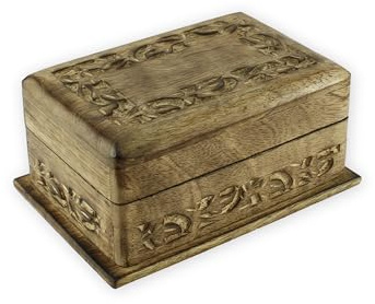 Budawi® Trickbox Holzbox | Mangoholz Schatulle mit Blütenornament | Trick zum Öffnen | Holztruhe | Indien