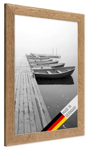 PHOTOLINI Bilderrahmen A3 30x42 cm Holz Eiche-Optik, Echtholz-Rahmen rustikal, Strandhaus, Made in Germany, Echtglas, zum Aufhängen, extra Zubehör - Treibholzlook mit einem Hauch Küstenflair