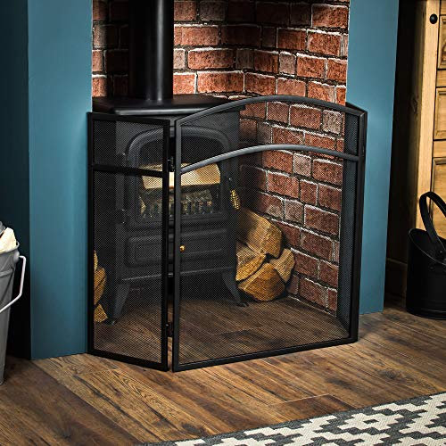 Fire Vida Milton Fire Screen Spark Guard Arched, Metal, Black