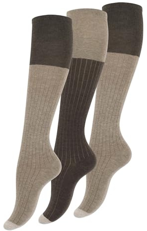 3 par knästrumpor för kvinnor, med eleganta ribbmönster, färgade spetsar, BRUN, 39-42 EU