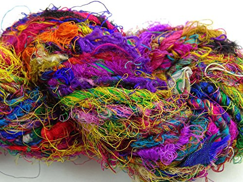 Hilo de seda Sari reciclado de 100 g, hilado a mano, hilos suaves multicolores