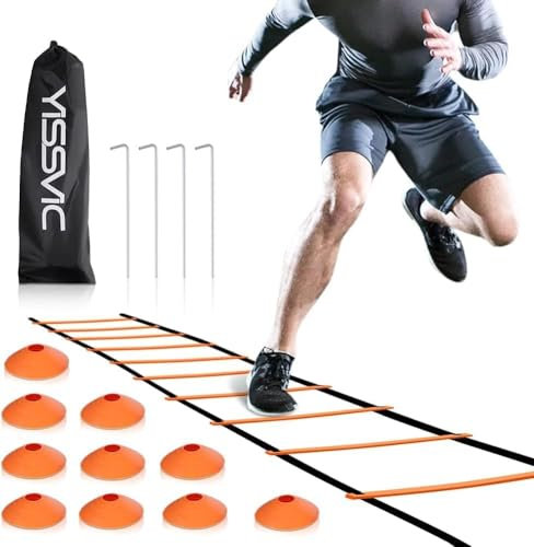 Yissvic Fussball Trainingszubehör Kinder Koordinationsleiter Trainingsleiter Jungen mit 10 Hütchen fußball Trainingsset Equipment Zubehör mit Tragetasche für Basketball fußball 6m Orange