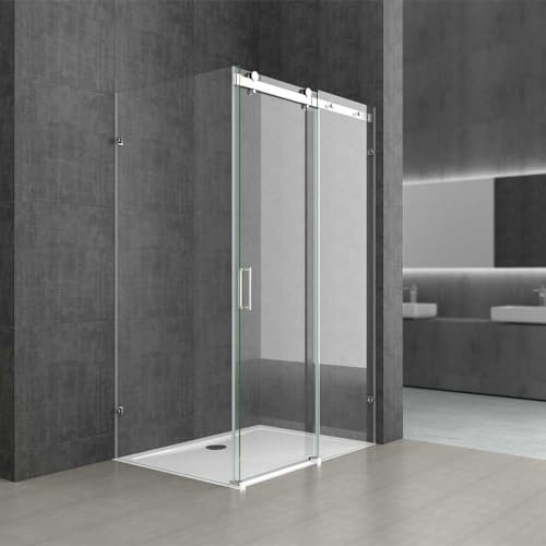 Durovin Bathrooms 1000 x 750mm L Shape Rectangular Frameless Shower Enclosure - Sliding Door - 8mm Safety Clear Glass