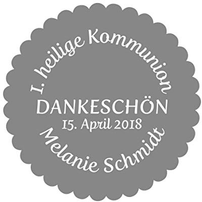 Personalisierte Kommunion Aufkleber rund – Dankeschön Etiketten 4–8 cm – selbstklebend – nicht wasserfest – Name & Datum individuell – mehrere Farben
