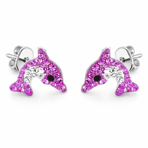 FIVE-D Kinder Ohrringe Delfin aus Kristall 925 Sterling Silber im Schmucketui