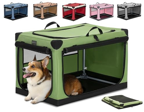 Petsfit Hundebox faltbar, Hundebox für zuhause Verstellbarer Stoffbezug mit Spiraleisenrohr, Hundetransportbox Auto Stoff für große mittlere kleine Hunde,Leicht zu Verstauen