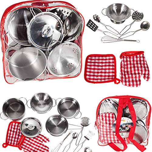 MalPlay Topfset Kochgeschirr-Set | für Kinder ab 3 Jahren | im Rucksack | Küchenset zum Spielen | Rollenspielzeuge | Küchenspielzeug