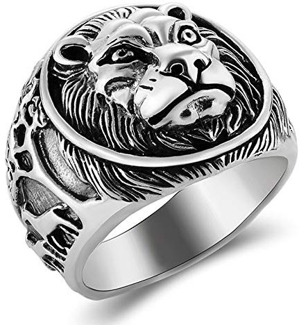 Beydodo 925 Silber Männer Ring Siegelring Löwe mit Giraffen Punk Herrenring Silber Partnerring Große 61 (19.4)