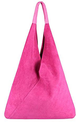 OBC Made in Italy Damen XXL Leder Tasche Handtasche Wildleder Shopper Schultertasche Hobo-Bag Umhängetasche Ledertasche Beuteltasche Velourleder DIN-A4 Pink