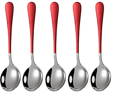 Sytaun 5 Pcs Desserts En Acier Inoxydable Crème Glacée Café Agitation Cuillères Cuisine Vaisselle Exquis Petite Cuillère Couverts Argent rouge