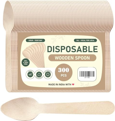 SSSG Lot de 300 cuillères à glace jetables en bois