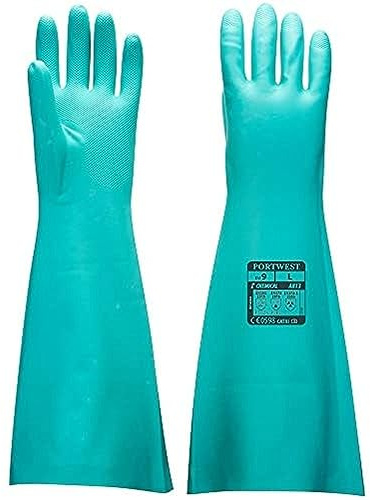 Portwest A813 Nitrilhandschuh Chemikalienbeständig 480mm Länge Industrie | Grün, M, EN ISO 21420 Fingerfertigkeit 5, EN 388 (41X2X), EN ISO 374-1 Typ, CE Lebensmittel-zugelassen