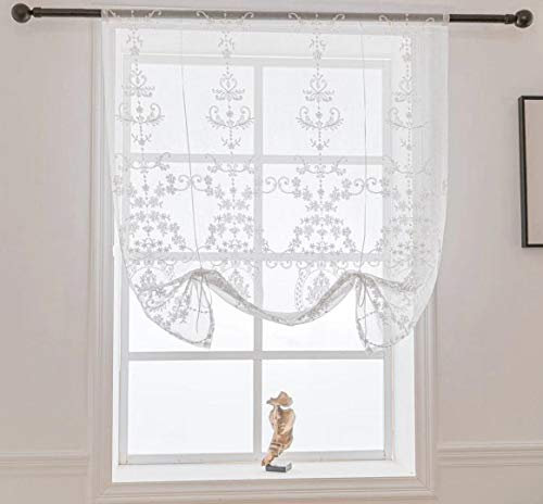 Lactraum Tenda a pacchetto per cucina, colore bianco, trasparente, ricamata, vintage, classico, in voile, 80 x 120 cm (larghezza x altezza)