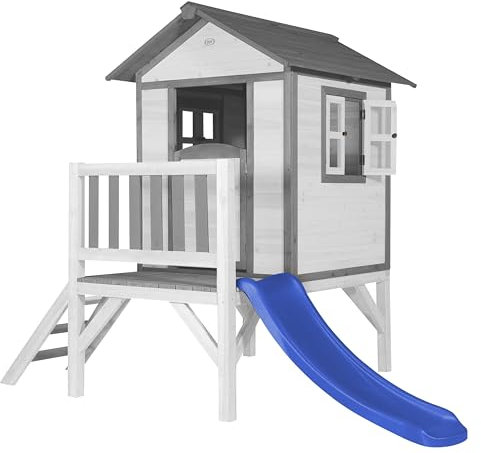 AXI Beach Lodge XL Casetta bianca con scivolo blu | Casa per bambini su palafitte con veranda in legno FSC | Parco giochi per il giardino.