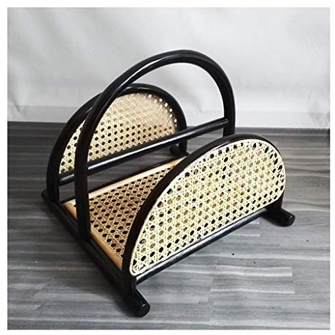 Ding&ng Retro Japanisches tragbares Rattan-Zeitungsständer, kleines Desktop-Bücherregal, Zeitungsständer, Kosmetikregal, 30 * 30 * 30 cm-schwarz