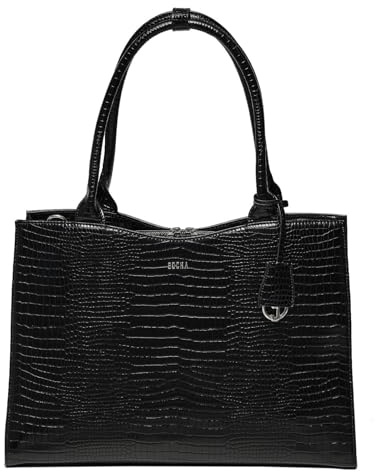 Socha Laptoptasche Damen 15.6 Zoll – Croco Jet Black – elegante Business Tasche mit Croco-Optik, herausnehmbarem Laptopfach, vielen Fächern & Schultergurt