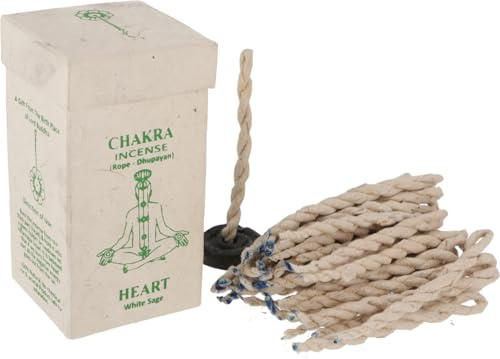 Chakra Incense, Nepal Räucherschnüre, Heart/White Sage | Traditionell gefertigte Räucherschnüre, Duft: Weihrauch, Inhalt: 32 g, inkl. Keramikhalter, unterstützt Meditation