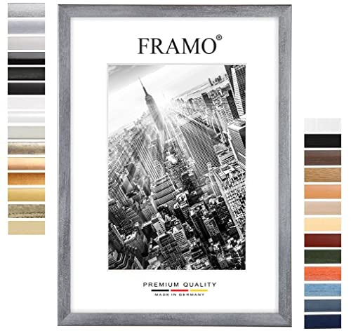 FRAMO Holz Bilderrahmen 70 x 100 cm nach Maß - Grau gewischt | Farbe/Größe wählbar | inkl. entspiegeltes Acrylglas | Rahmen für Puzzle | Foto | Poster