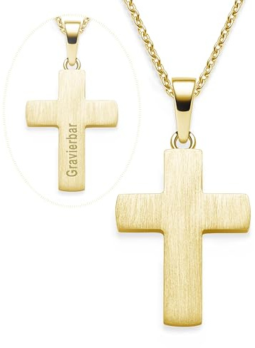 Kreuz Kette Kommunion Mädchen Junge Gold (Silber 925 vergoldet) mit Gravur | Kreuzkette Anhänger Halskette Kinder Schmuck, Geschenke zur Taufe Erstkommunion Konfirmation Firmung, Goldkette Taufkette