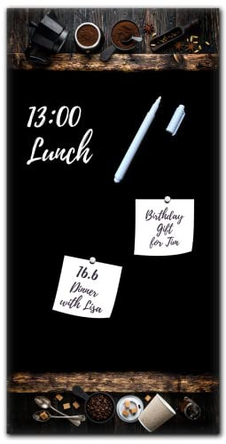 Memoboard Black Coffee L 30 x 60 cm | Magnettafel aus Glas zum beschriften hochkant | Optimal geeignet für Küche und Esszimmer als funktionaler Eyecatcher | Kaffee Holz Löffel Zucker schwarz