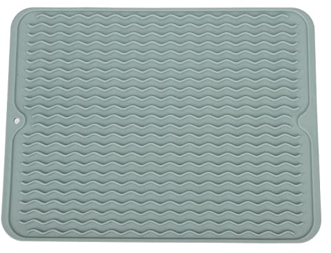 Dish Drying Mat, Heat-Resistant Rubber, Non-Slip, Green | Food-grade, sink protector, insulating, flexible, easy drain, multipurpose pad