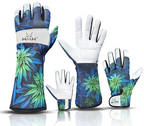 HMH Leather Gardening Gloves For Women - Heavy Duty Work Gloves Men - Dexterity Gloves – Thorn Proof Safety garden gloves mechanic builders (Green Long, S)