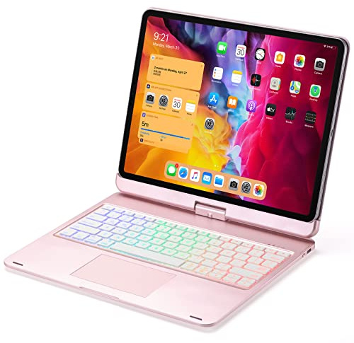 GUPENAA Funda con Teclado Magnético para iPad Pro 12,9 Pulgadas (3.ª,4.ª,5.ª, 6.ª generación - 2018, 2020, 2021, 2022) Puede Girar 360° Retroiluminado 10 Colores con Touchpad,Rose Gold