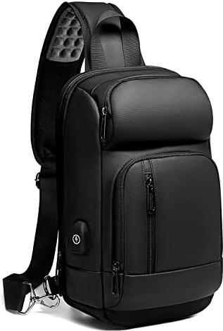 GYakeog Axelväska för män svart män crossbody väska vattentät axelväska bröstväskor med USB-laddningsport vardaglig dagväska för vandring resor