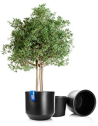 BigDean 2X Blumentopf Style ø 58 cm anthrazit mit herausnehmbaren Innentopf - wetterfester Blumenkübel aus bruchsicherem Kunststoff - Pflanzkübel groß Außen & Innen geeignet