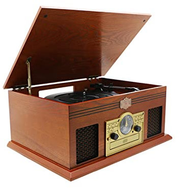 Tourne-disque vinyle CD All-In-One LP Record Player Gramophone Bluetooth Audio Record Player avec haut-parleur,Brown