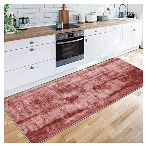 Siunwdiy Alfombra de Pasillo Moderna de 60 x 320 cm, patrón Simple Rojo, Antideslizante, Lavable, Alfombra de Microfibra para Pasillo, baño, Sala de Estar, Cama, Alfombra de Cocina