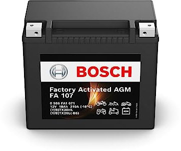 Bosch FA107 - AGM-Motorradbatterie - 12V 310A 18Ah - Geeignet für Motorräder, Motorräder, Enduros, Roller, Quads, Jetskis - Kompatibel M6023, BTX20HL, BTX20L-BS, BTX20L