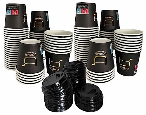 Intertan -1922- 100 Kaffeebecher mit Deckel To Go Pappe 120ml Design GOLD GOURMET Pappbecher Einweg für Kaffee & Tee - Einwegbecher Heißgetränke bis 95°C und Kaltgetränke Papp Becher Unterwegs