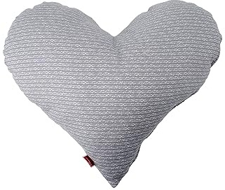 POWER INN Herzkissen groß ca. 50x43cm | Geschenk zur Hochzeit, Muttertag oder Valentinstag | Dekokissen und Kuschelkissen in Herzform | Stoff 100% Baumwolle | (Grau mit weißen Linien)