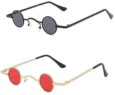 2 Stück Vintage Kleine Runde Sonnenbrille - Herren Damen Polarisierte Hippie Klassische Steampunk Party- und Strandbrille