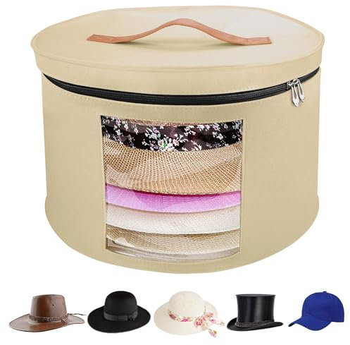 VanlonPro Große Hut-Aufbewahrungsbox für Damen und Herren, 40,6 cm D x 25,4 cm H, Hutschachtel-Organizer, faltbare runde Reise-Hutboxen mit staubdichtem Deckel, Stofftier-Aufbewahrungskorb