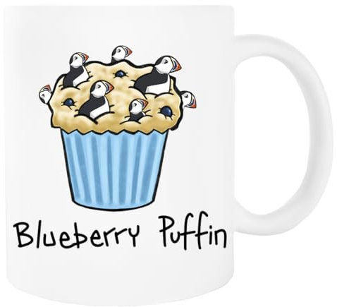 Jinbetee Blueberry Puffin Mug Blanc Ceraminc Gobelet à Boire