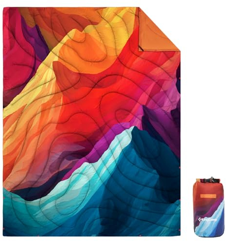 KingCamp Campingfilt för utomhusbruk, varm resefilt, ultralätt sovfilt med tryckknapp, täcke för att sova inomhus, resor, vandring, picknick (färgglad topp, 200 x 145 cm)