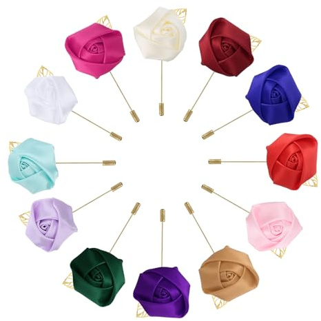 sourcing map 12 Farben im Set Herren Ansteckblumen Rosen Anstecknadeln | Für Hochzeit Jubiläum formelles Abendessen Party